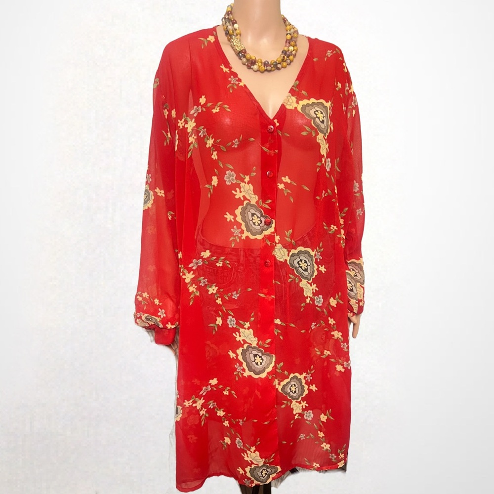 Floral Red Sheer Dress